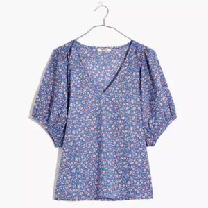 NWT Madewell V-Neck Puff-Sleeve Top in Summer Vines (XS)